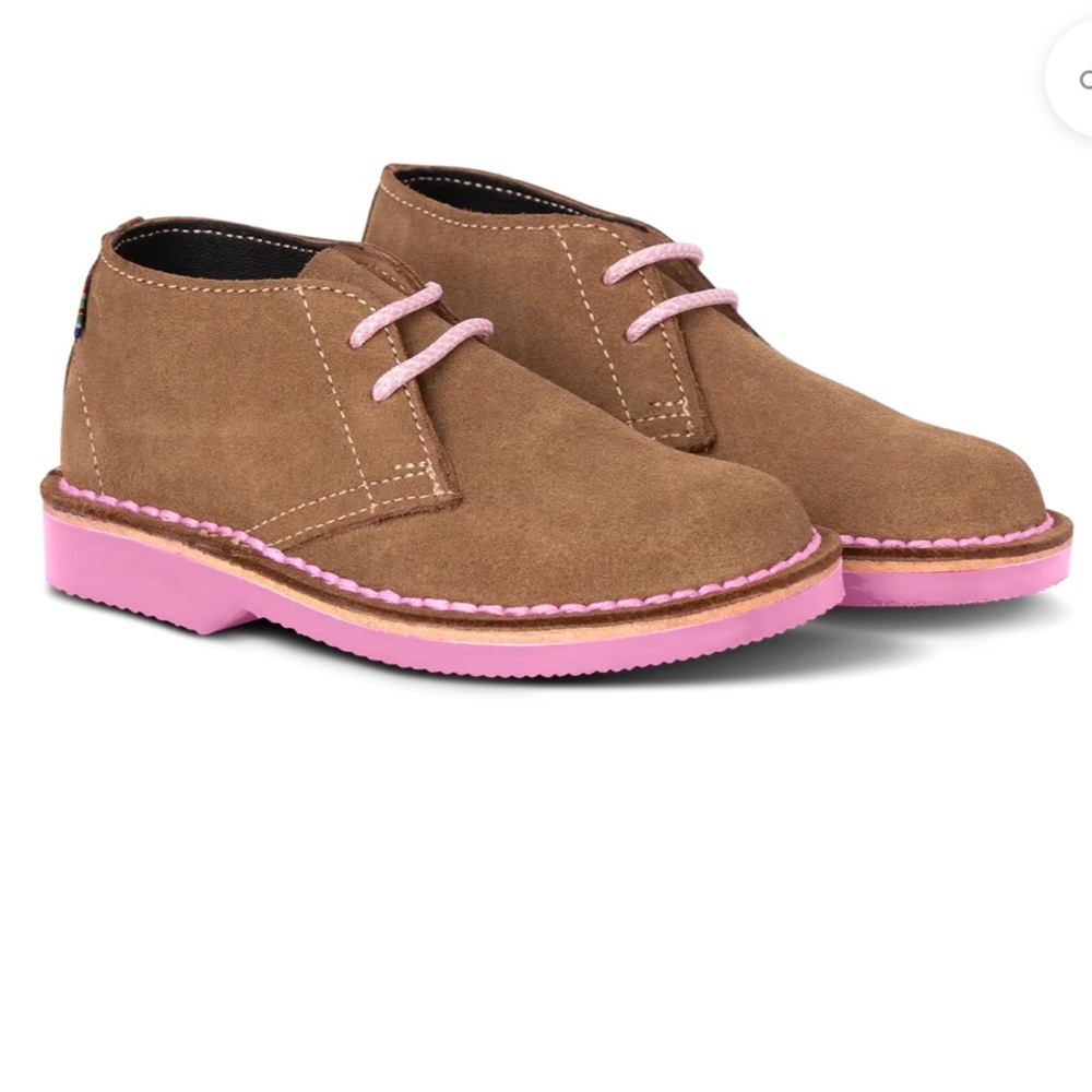 Veldskoen Kids Brown Suede Boots with Pink Laces